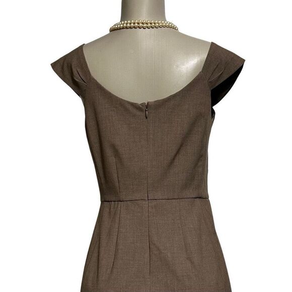 New York and Company Dress Women's Size 10 Tan Cap Sleeves Sheath Empire Waist - Picture 5 of 11